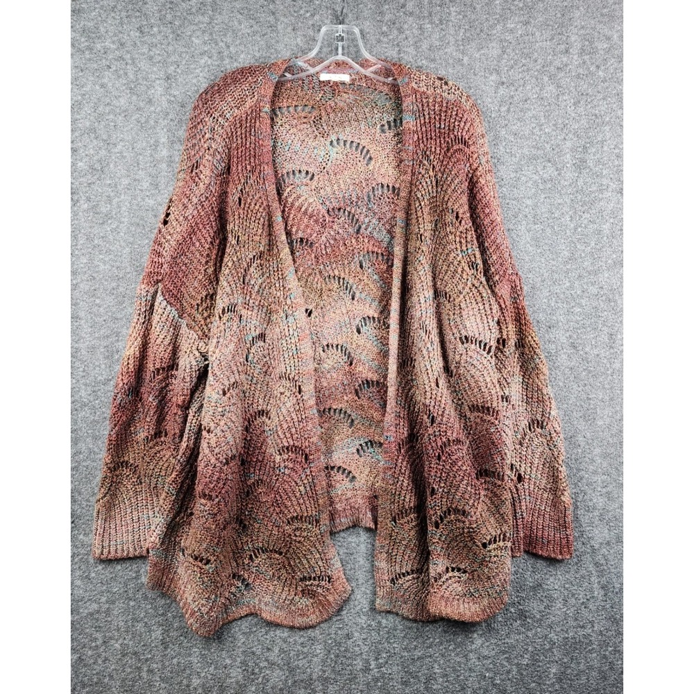 Maurices Cardigan Women Size 2 Burgundy Multi Good Open Front Pointelle Knit